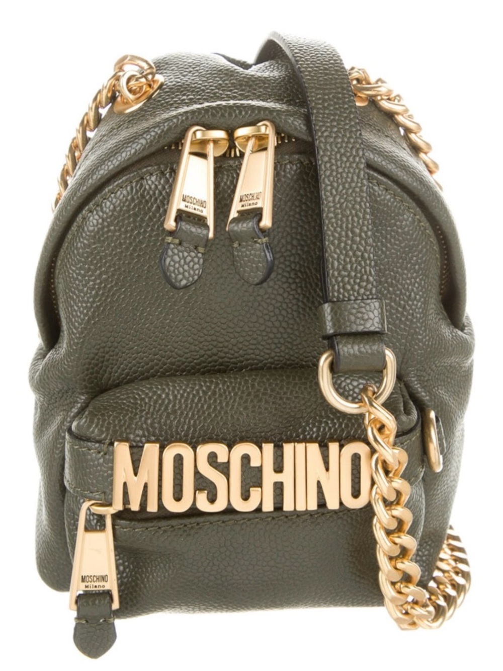Moschino Olive Green MINI Pebbled Leather Bag with Gold Hardware